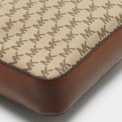 Pre Owned Michael Kors Brown/Beige Signature Coated Canvas and Leather Jet Set Camera Crossbody Bag