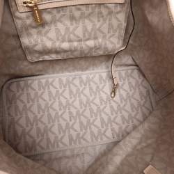 Pre Owned Michael Kors Brown Signature Coated Canvas Jet Set Travel Tote