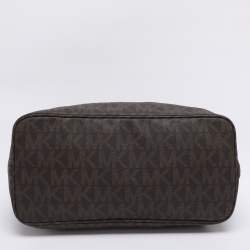 Pre Owned Michael Kors Brown Signature Coated Canvas Jet Set Travel Tote