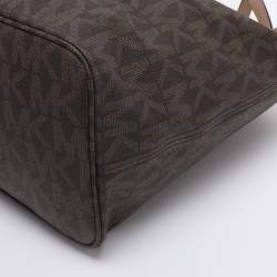 Pre Owned Michael Kors Brown Signature Coated Canvas Jet Set Travel Tote