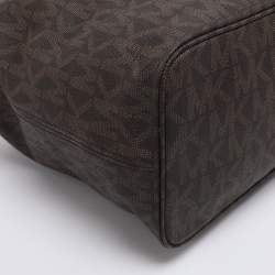 Pre Owned Michael Kors Brown Signature Coated Canvas Jet Set Travel Tote