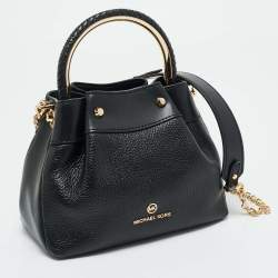 Pre Owned Michael Kors Black Leather Small Rosie Ring Bucket Bag  