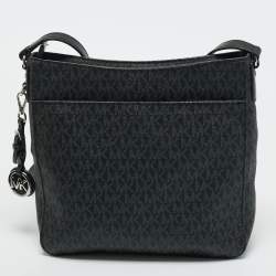 Pre Owned Michael Kors Black/Grey Signature Coated Canvas Large Messenger Bag