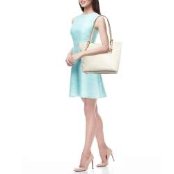 Pre Owned MICHAEL Michael Kors Off White/Beige Leather Jet Set East West Tote