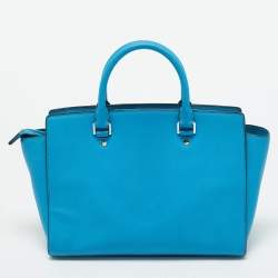 Pre Owned Michael Kors Light Blue Leather Large Selma Tote