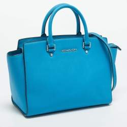Pre Owned Michael Kors Light Blue Leather Large Selma Tote