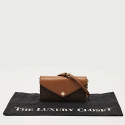 Pre Owned Michael Kors Brown Signature Coated Canvas and Leather Envelope Wallet on Strap