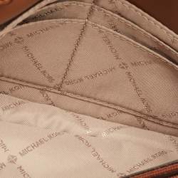 Pre Owned Michael Kors Brown Signature Coated Canvas and Leather Envelope Wallet on Strap