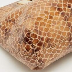 Pre Owned Michael Kors Beige Python Effect Leather Cut Out Handle Clutch