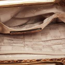 Pre Owned Michael Kors Beige Python Effect Leather Cut Out Handle Clutch
