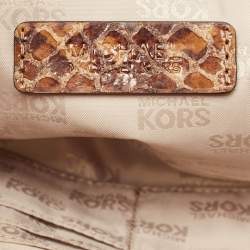 Pre Owned Michael Kors Beige Python Effect Leather Cut Out Handle Clutch