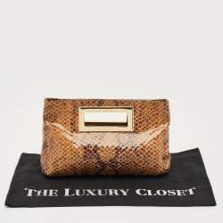 Pre Owned Michael Kors Beige Python Effect Leather Cut Out Handle Clutch