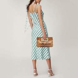 Pre Owned Michael Kors Beige Python Effect Leather Cut Out Handle Clutch