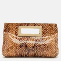 Pre Owned Michael Kors Beige Python Effect Leather Cut Out Handle Clutch