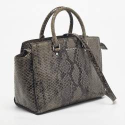 Pre Owned Michael Kors Grey Python Effect Leather Large Selma Tote