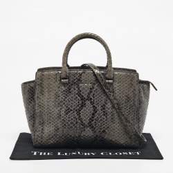 Pre Owned Michael Kors Grey Python Effect Leather Large Selma Tote