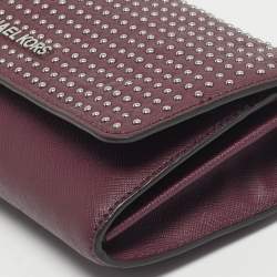 Pre Owned Michael Kors Plum Leather Studded Flap Wallet On Chain