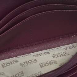 Pre Owned Michael Kors Plum Leather Studded Flap Wallet On Chain