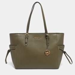 Pre Owned Michael Kors Olive Green Saffiano Leather Large Gilly Tote