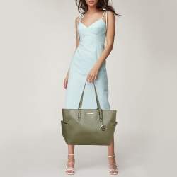 Pre Owned Michael Kors Olive Green Saffiano Leather Large Gilly Tote