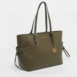 Pre Owned Michael Kors Olive Green Saffiano Leather Large Gilly Tote