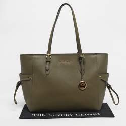 Pre Owned Michael Kors Olive Green Saffiano Leather Large Gilly Tote