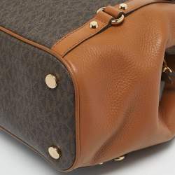 Pre Owned Michael Kors Two Tone Brown Signature Coated Canvas and Leather Carrie Shoulder Bag