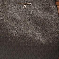 Pre Owned Michael Kors Two Tone Brown Signature Coated Canvas and Leather Carrie Shoulder Bag