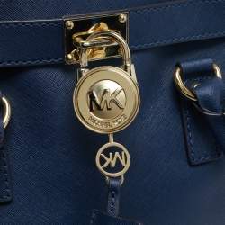 Pre Owned Michael Kors Navy Blue Leather East/West Hamilton Tote