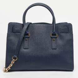 Pre Owned Michael Kors Navy Blue Leather East/West Hamilton Tote
