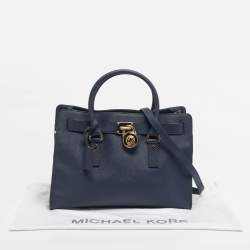 Pre Owned Michael Kors Navy Blue Leather East/West Hamilton Tote