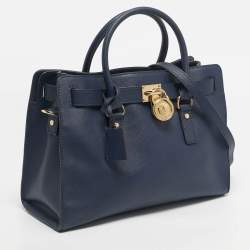 Pre Owned Michael Kors Navy Blue Leather East/West Hamilton Tote