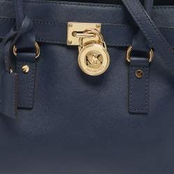 Pre Owned Michael Kors Navy Blue Leather East/West Hamilton Tote