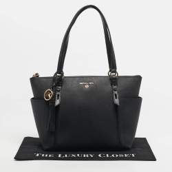 Pre Owned Michael Kors Black Leather Medium Sullivan Top Zip Tote