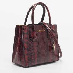 Pre Owned Michael Kors Red/Black Watersnake Leather Small Mercer Tote