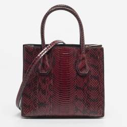 Pre Owned Michael Kors Red/Black Watersnake Leather Small Mercer Tote
