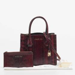 Pre Owned Michael Kors Red/Black Watersnake Leather Small Mercer Tote