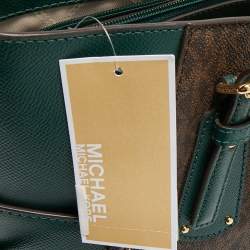 Pre Owned Michael Kors Green/Brown Signature Coated Canvas and Leather Voyager East West Tote