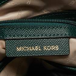 Pre Owned Michael Kors Green/Brown Signature Coated Canvas and Leather Voyager East West Tote