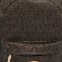 Pre Owned Michael Kors Brown Signature Coated Canvas Front Pocket Backpack