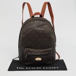 Pre Owned Michael Kors Brown Signature Coated Canvas Front Pocket Backpack