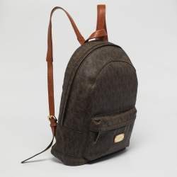 Pre Owned Michael Kors Brown Signature Coated Canvas Front Pocket Backpack