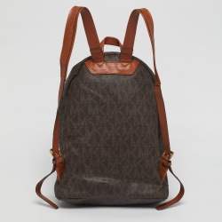 Pre Owned Michael Kors Brown Signature Coated Canvas Front Pocket Backpack