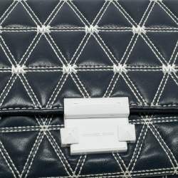 Pre Owned Michael Kors Navy Blue Quilted Leather Large Sloan Logo Studded Shoulder Bag