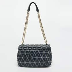 Pre Owned Michael Kors Navy Blue Quilted Leather Large Sloan Logo Studded Shoulder Bag