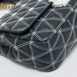Pre Owned Michael Kors Navy Blue Quilted Leather Large Sloan Logo Studded Shoulder Bag