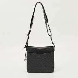 Pre Owned Michael Kors Black Signature Coated Canvas Jet Set Crossbody Bag