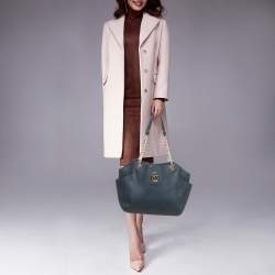 Pre Owned Michael Kors Navy Blue Leather Jet Set Travel Chain Tote