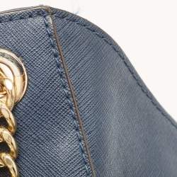 Pre Owned Michael Kors Navy Blue Leather Jet Set Travel Chain Tote