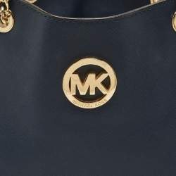 Pre Owned Michael Kors Navy Blue Leather Jet Set Travel Chain Tote